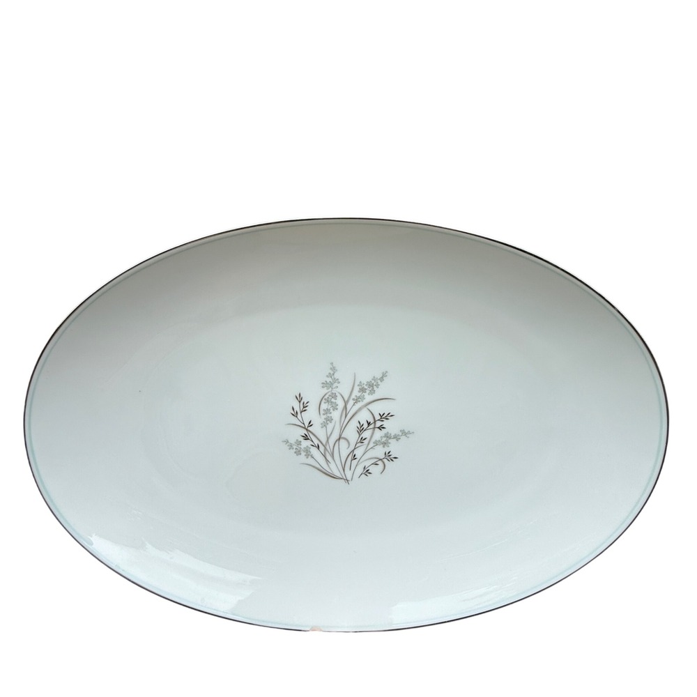 Noritake Serving Platter Taryn 16" White Floral Silver Trim Vintage Serving Dish